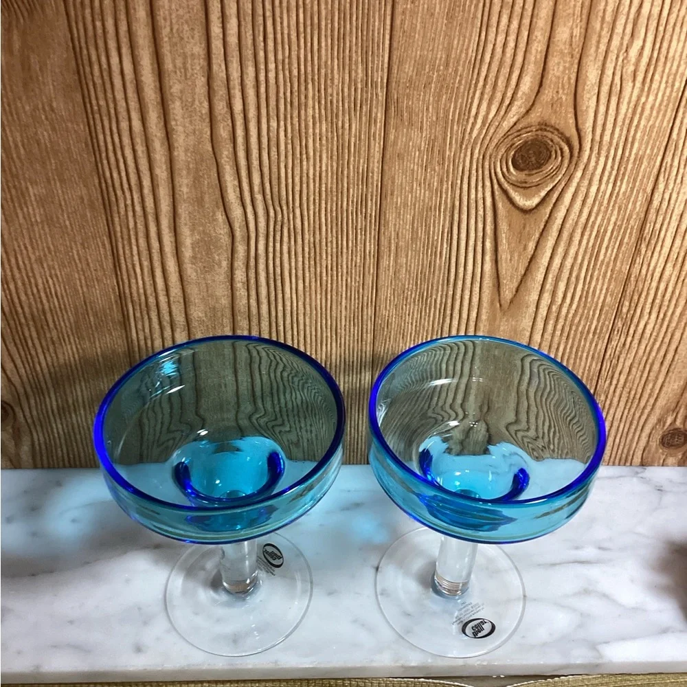 New Vintage 2003 The Cellar for Macy’s Set of Blue Blown Glass Margarita Glasses